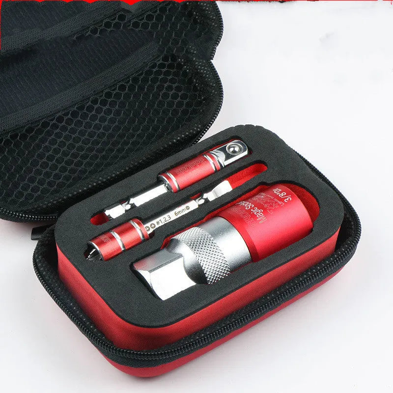Red multi-function socket set with 7-19mm and 9-21mm universal sleeves and a wrench socket