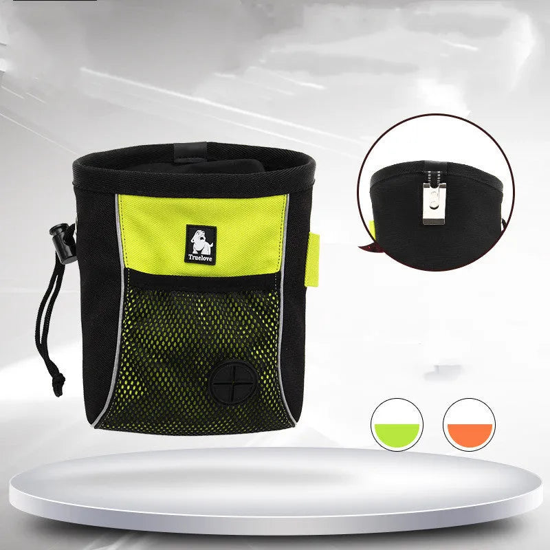 Orange waterproof dog training waist bag with removable waste compartment showing adjustable waist strap