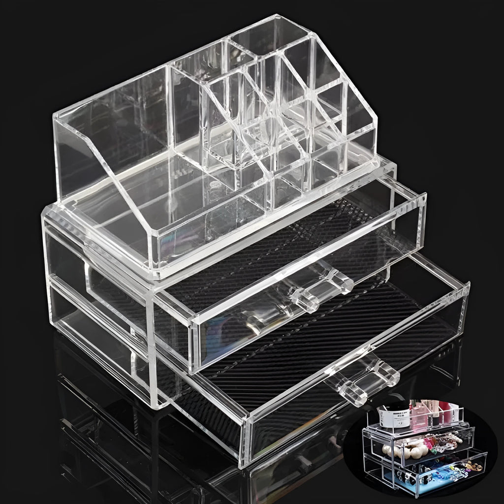 Transparent foldable acrylic storage container with 18L capacity for makeup organization