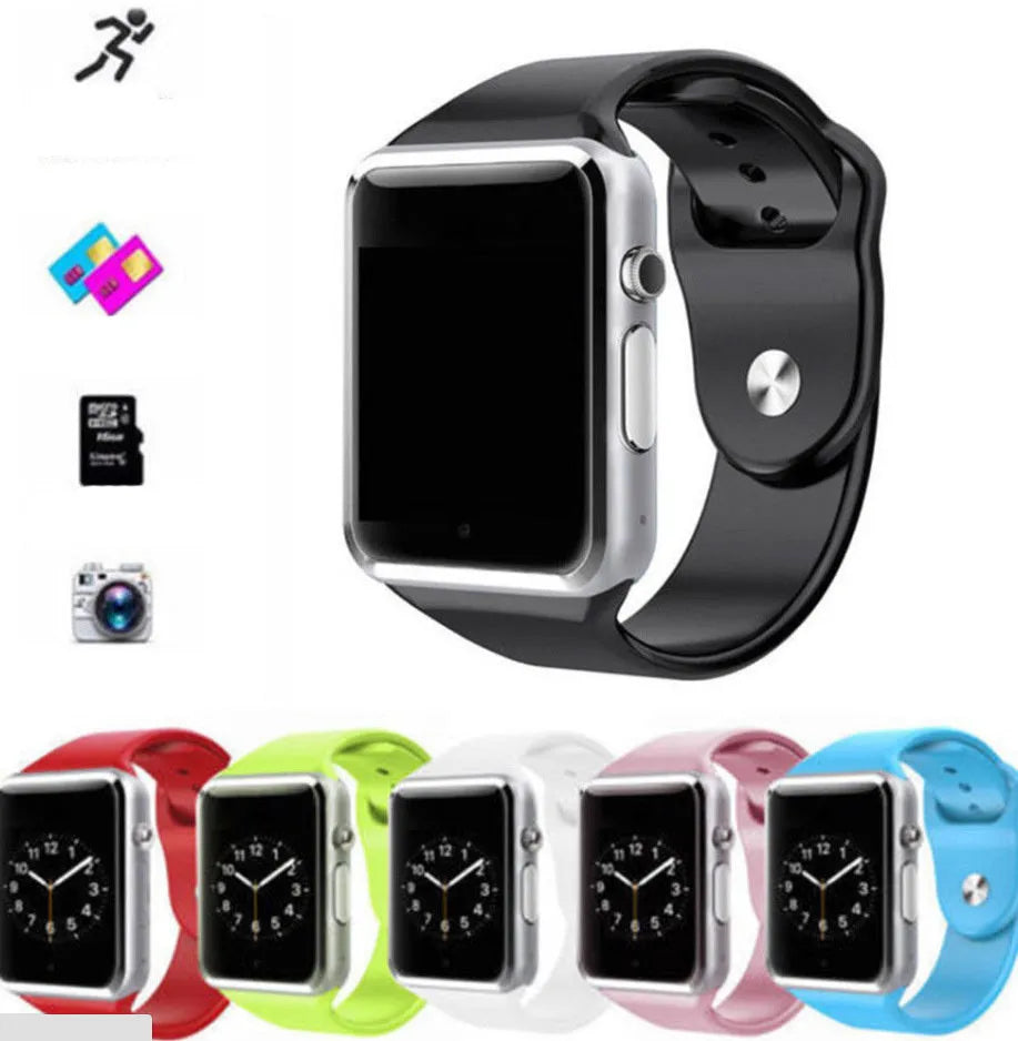 A1 Smart Watch with 1.54-inch touchscreen in multiple colours showing phone and camera features