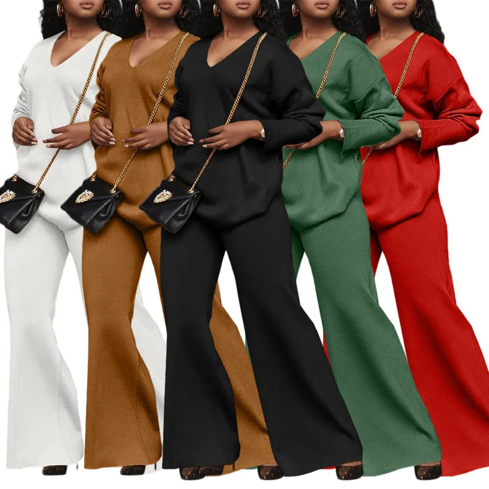 Women's brown thickened suede two-piece suit with split sleeves and matching trousers