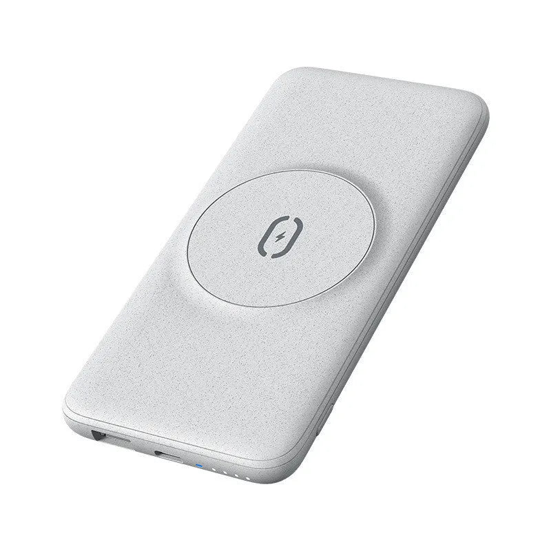 Maiduo Magsafe-compatible magnetic wireless power bank in mint green, showing clip and dimensions.
