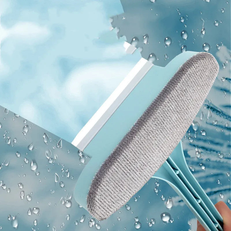 Blue window cleaning brush with double-sided sassafras fibres and gap brush attachment for screens and glass