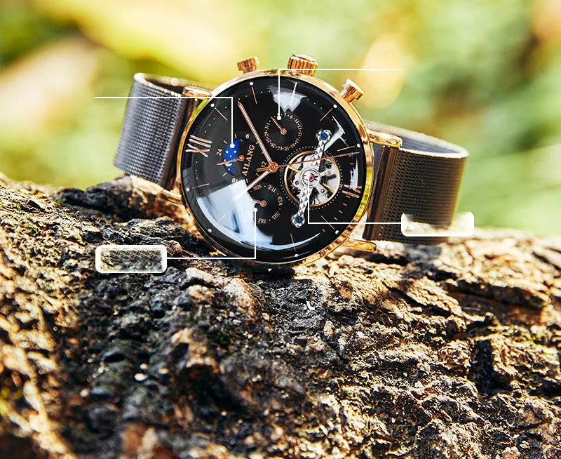 Ailang automatic mechanical watch for men, 41mm stainless steel case, Milan strap, blue face