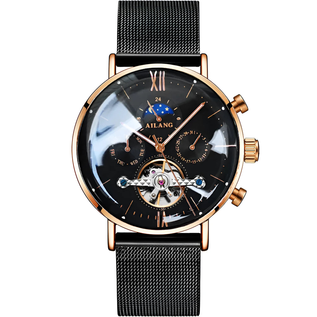 Ailang automatic mechanical watch for men, 41mm stainless steel case, Milan strap, blue face