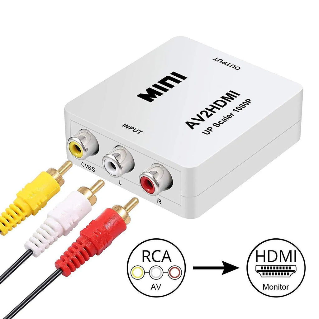 Mini black and white AV to HDMI video converter with cable for TV connectivity