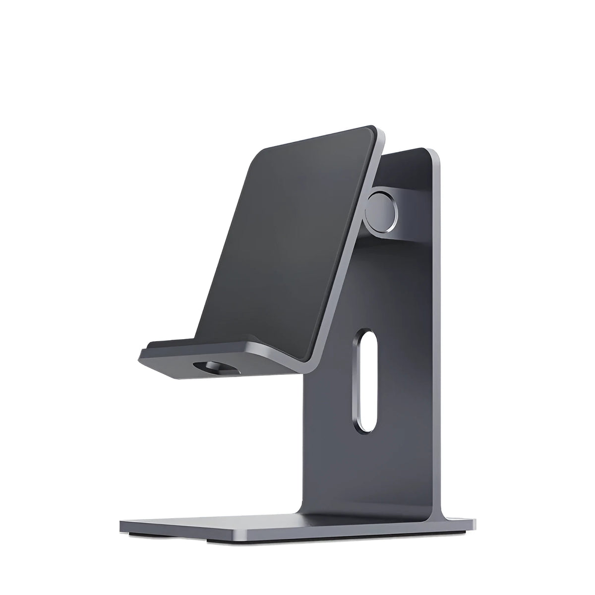Alloy mobile phone holder for desktop use with universal smartphone and tablet compatibility