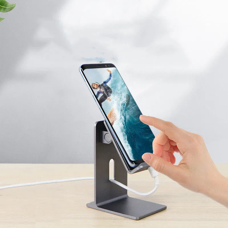 Alloy mobile phone holder for desktop use with universal smartphone and tablet compatibility