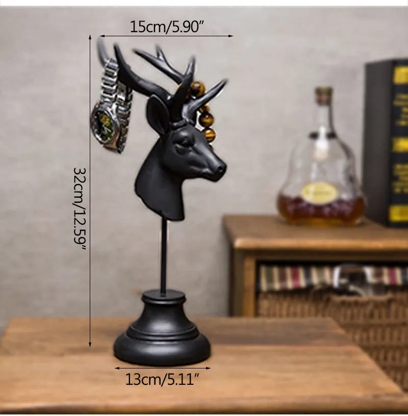 Tall natural resin animal sculpture decoration in black, white, or wood colour finish, 32cm high.