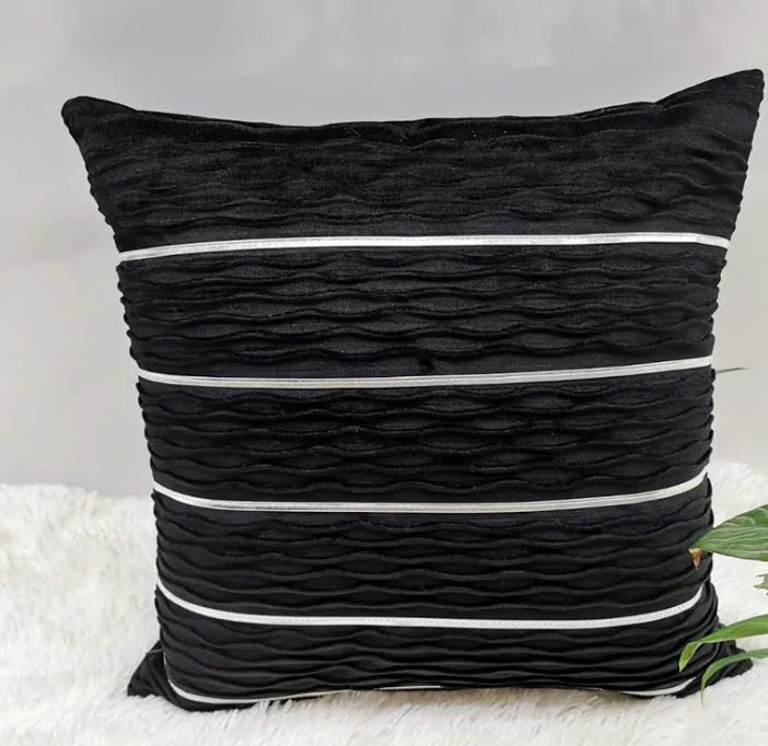 45x45 cm striped velvet cushion cover in wine red colour with plush texture
