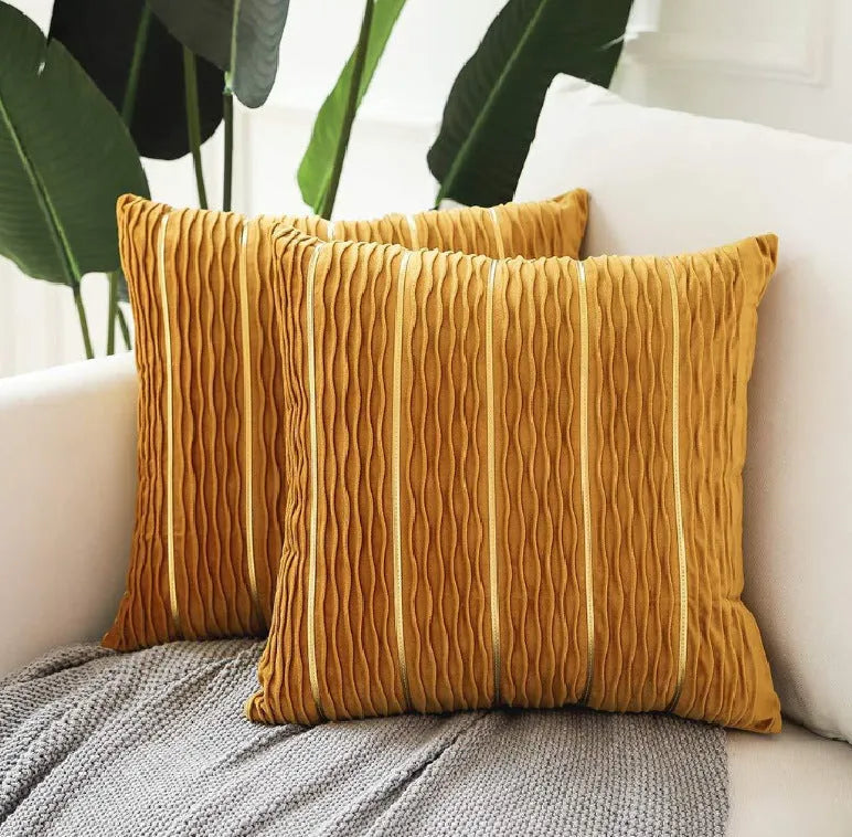 45x45 cm striped velvet cushion cover in wine red colour with plush texture