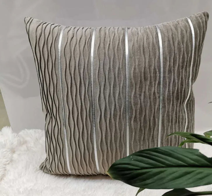 45x45 cm striped velvet cushion cover in wine red colour with plush texture