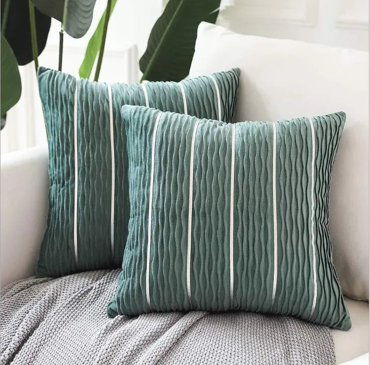 45x45 cm striped velvet cushion cover in wine red colour with plush texture