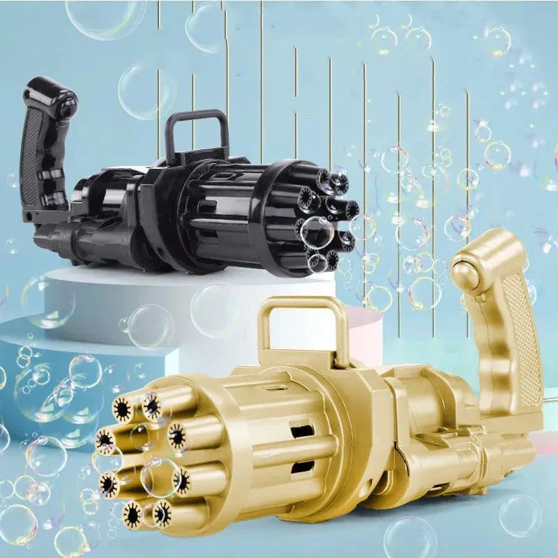 Kids plastic bubble gun toy machine in pink gold or black with 2-in-1 fan function and battery power