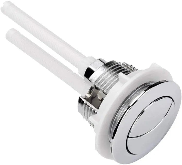 A white ABS plastic double flush push button for a 38mm round toilet cistern.