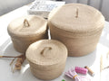 Japanese style linen fabric storage basket with dustproof cover in three sizes for bedroom organisation