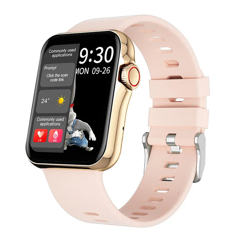 D06 smart watch with colour screen and liquid silicone strap in black, blue, grey, or pink