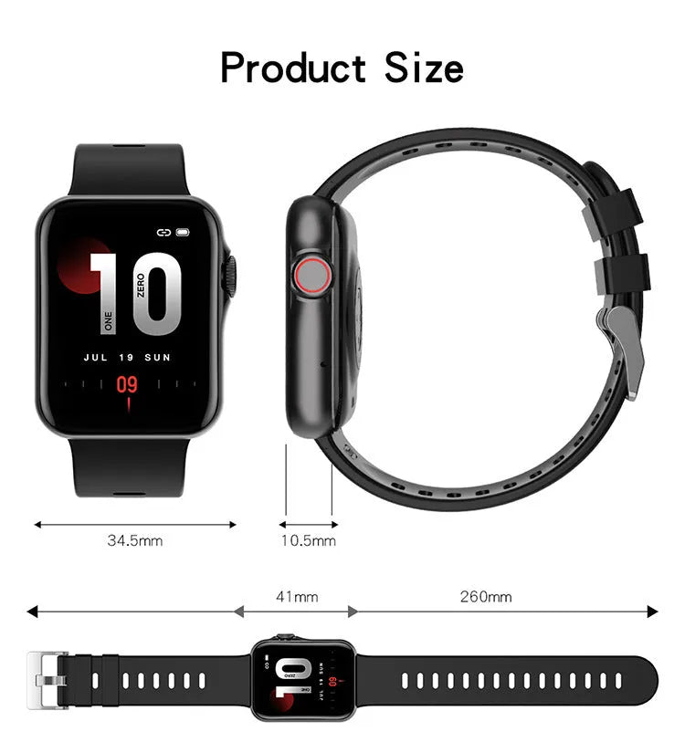 D06 smart watch with colour screen and liquid silicone strap in black, blue, grey, or pink