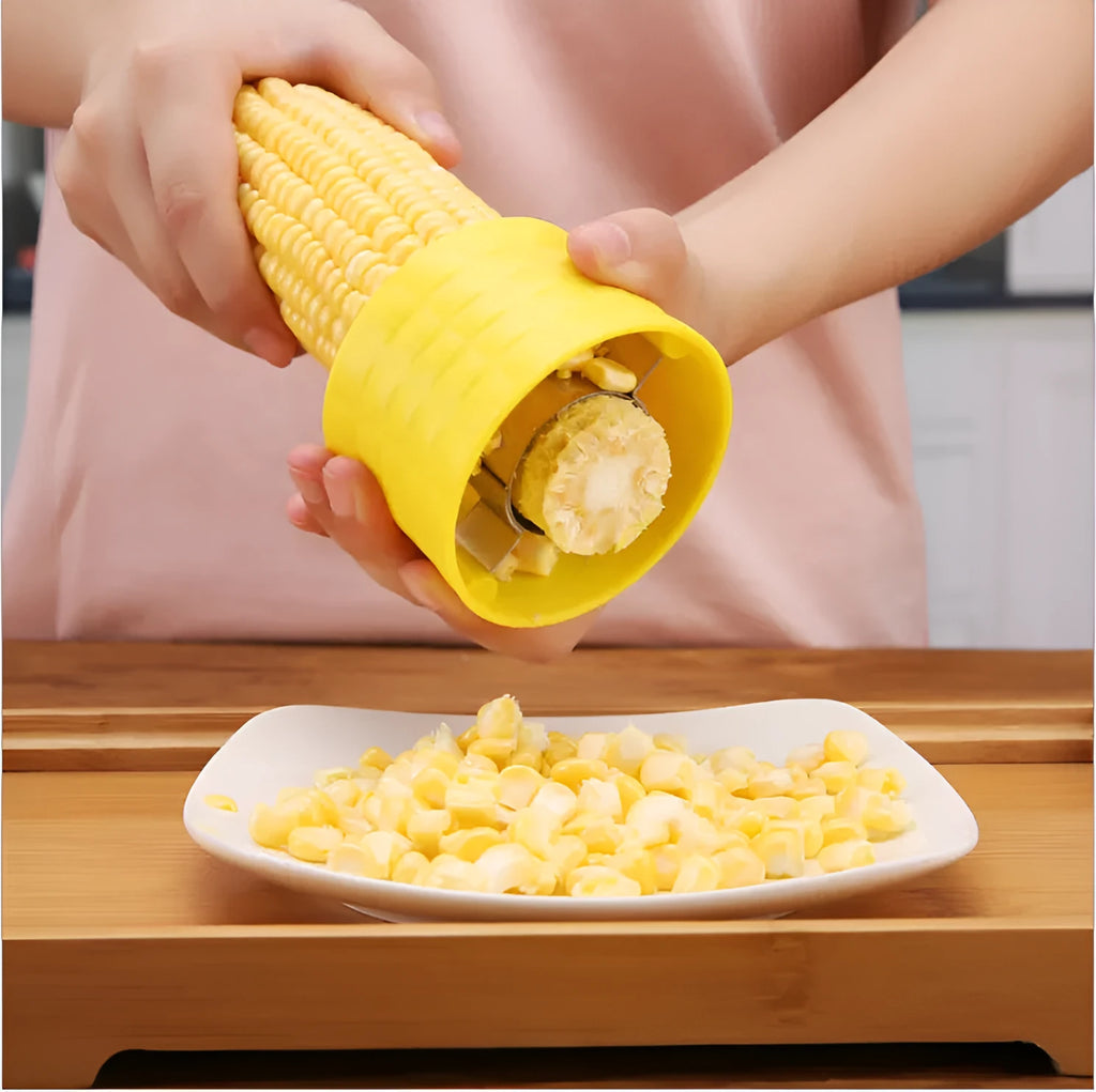 Yellow manual corn grinder thresher with corn-shaped design and PP grip