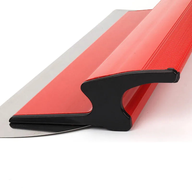 Red leveling scraper with 40cm stainless steel blade for putty scraping and wallpaper pasting