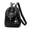 Black medium-sized PU leather backpack with double straps, shown with a 24cm dimension.