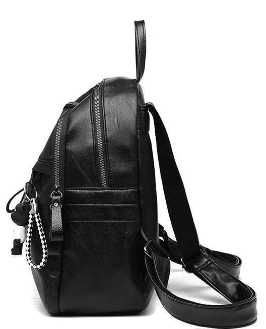 Black medium-sized PU leather backpack with double straps, shown with a 24cm dimension.