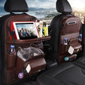 PU leather car seat back storage hanging bag with multiple pockets and built-in trash can