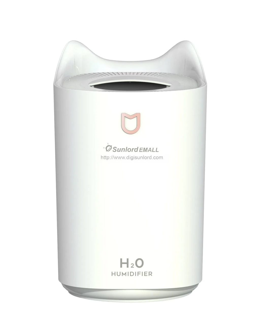 Coral pink double spray humidifier with three fog outlets and USB power cable
