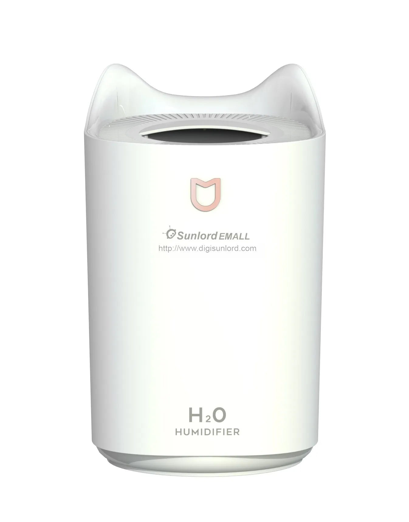Coral pink double spray humidifier with three fog outlets and USB power cable