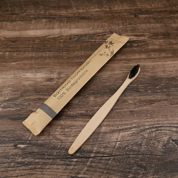 10 bamboo toothbrushes with charcoal bristles in multiple colours including green, black and purple