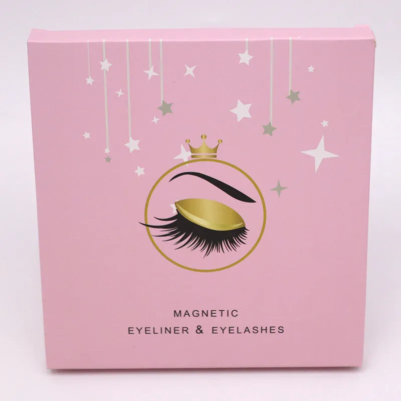 Magnetic false eyelashes and eyeliner set with five pairs of reusable mink lashes.