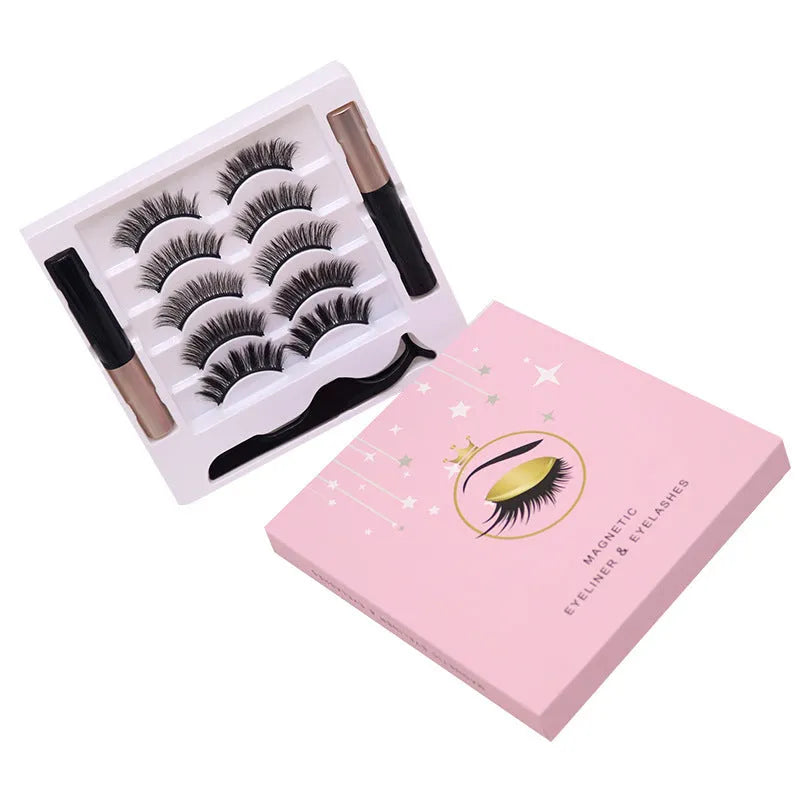 Magnetic false eyelashes and eyeliner set with five pairs of reusable mink lashes.