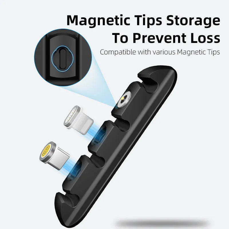 Black soft plastic desktop charging base stand with magnetic cable organiser