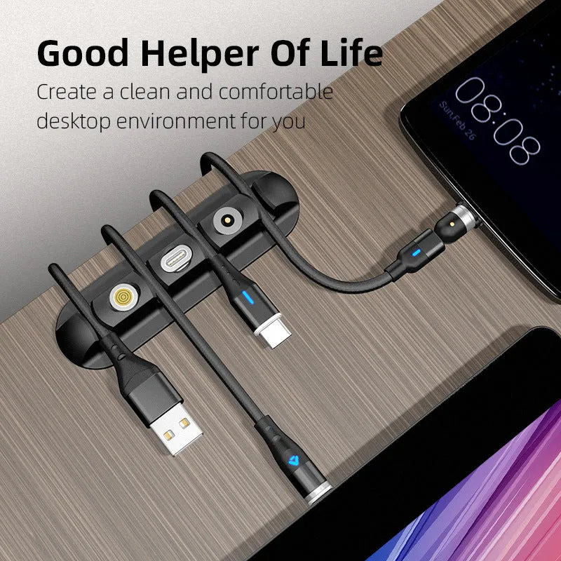 Black soft plastic desktop charging base stand with magnetic cable organiser