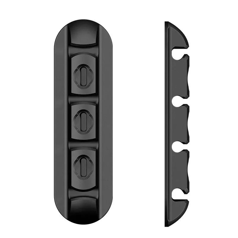 Black soft plastic desktop charging base stand with magnetic cable organiser