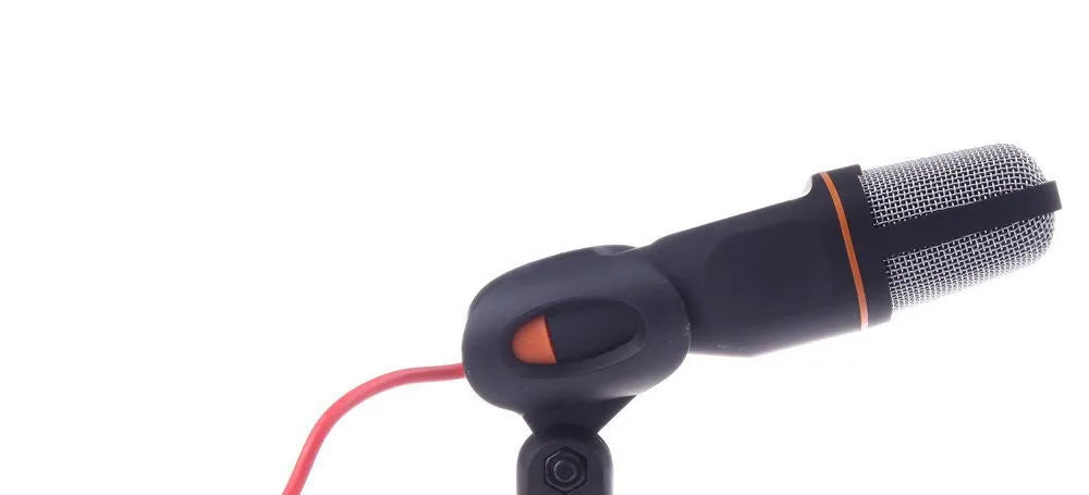 Black wired computer microphone with clip holder for PC use