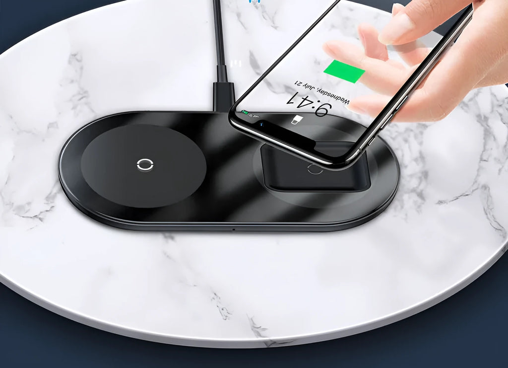 Baseus minimalist 2-in-1 wireless charger pro version for phones and AirPods in three colour options