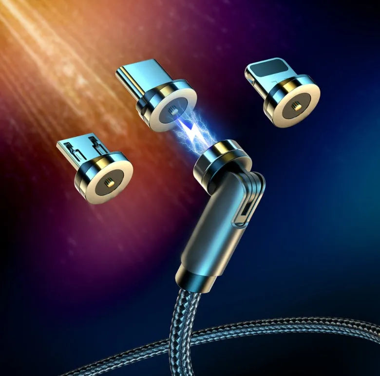 360-degree rotating magnetic charging cable with LED indicator for Android, iOS and Type-C devices