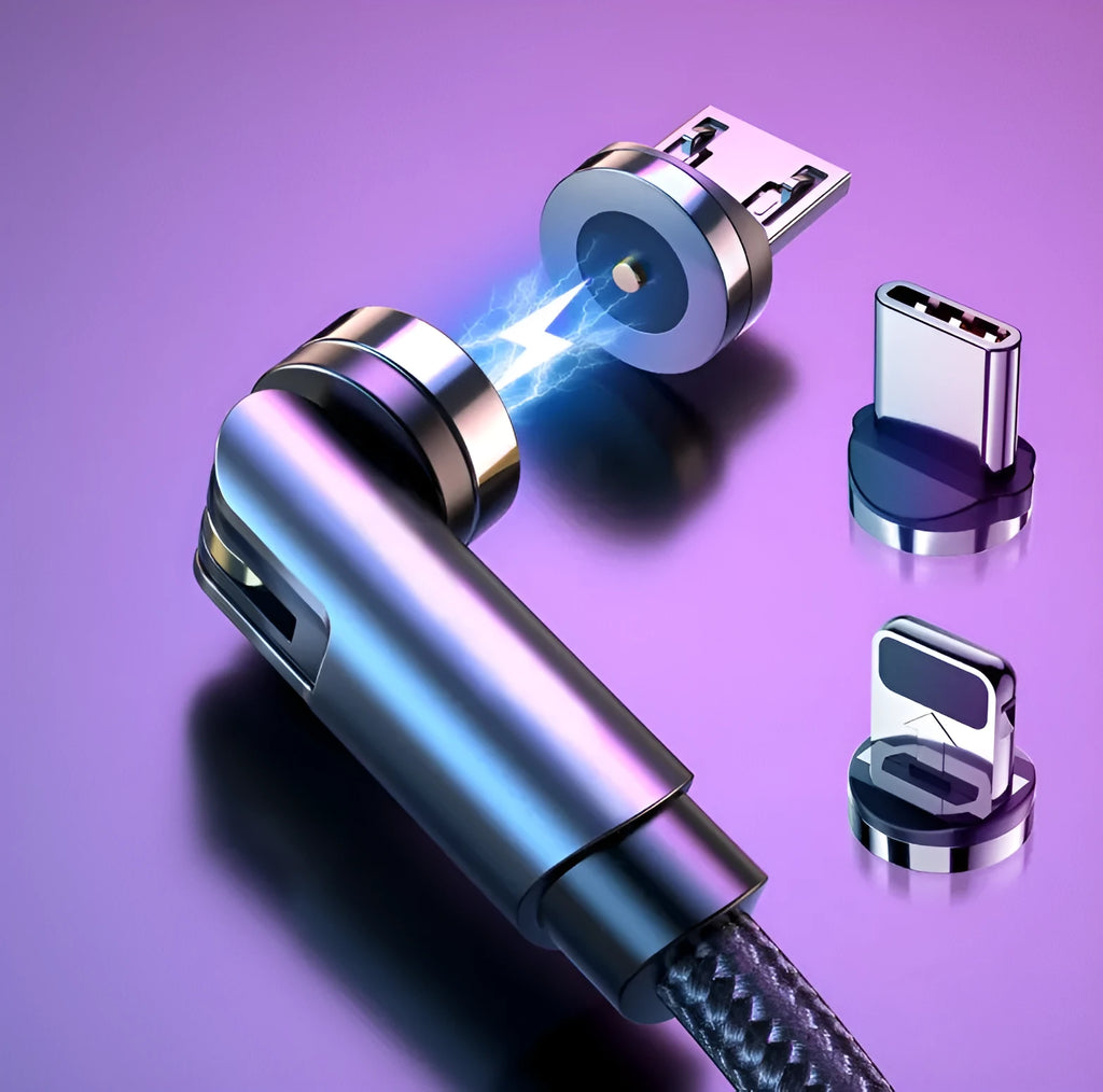 360-degree rotating magnetic charging cable with LED indicator for Android, iOS and Type-C devices
