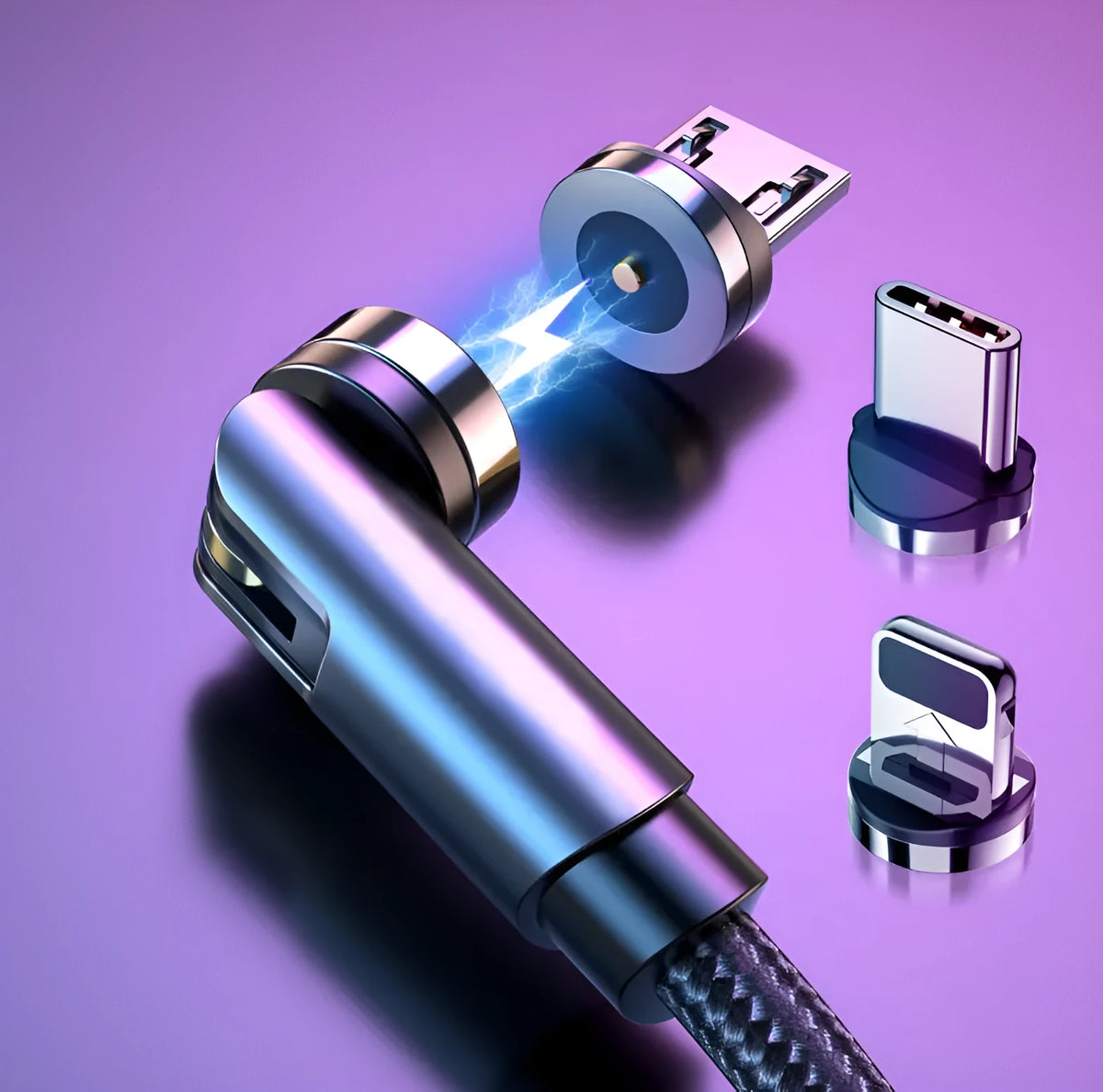 360-degree rotating magnetic charging cable with LED indicator for Android, iOS and Type-C devices
