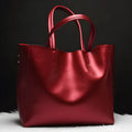 Women's high quality cowhide shoulder bag in silver bronze wine red blue or black with 34cm length