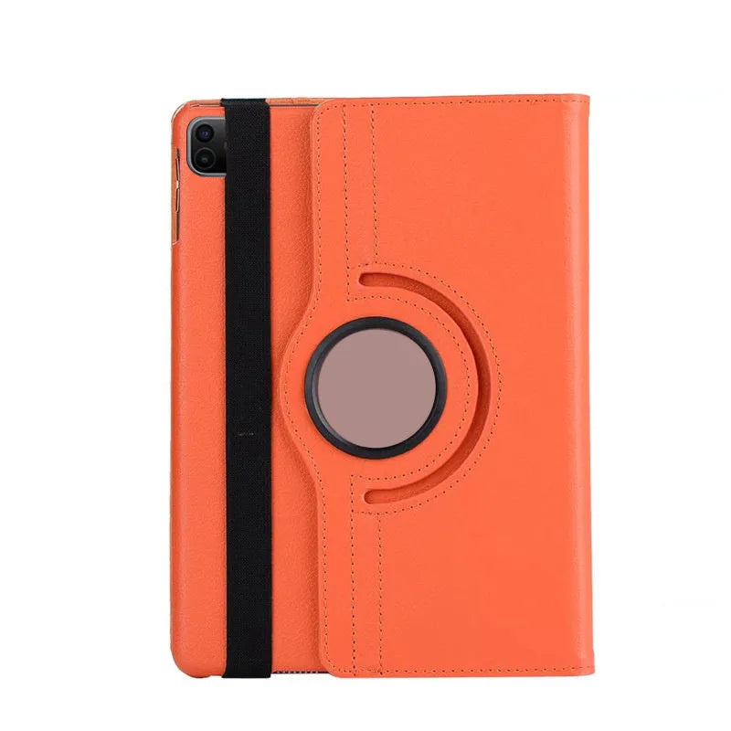 Imitation leather rotating clamshell protective sleeve for iPad, shown in rose red colour.