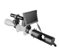 Black digital night vision goggles with a 5-inch LCD screen and separate infrared transmitter on the front.