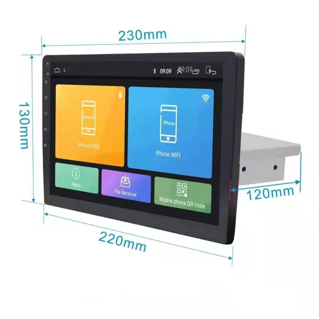 Black 10 inch rotating screen car GPS navigator for GM vehicles on a dashboard