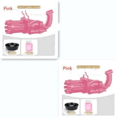 Kids plastic bubble gun toy machine in pink gold or black with 2-in-1 fan function and battery power