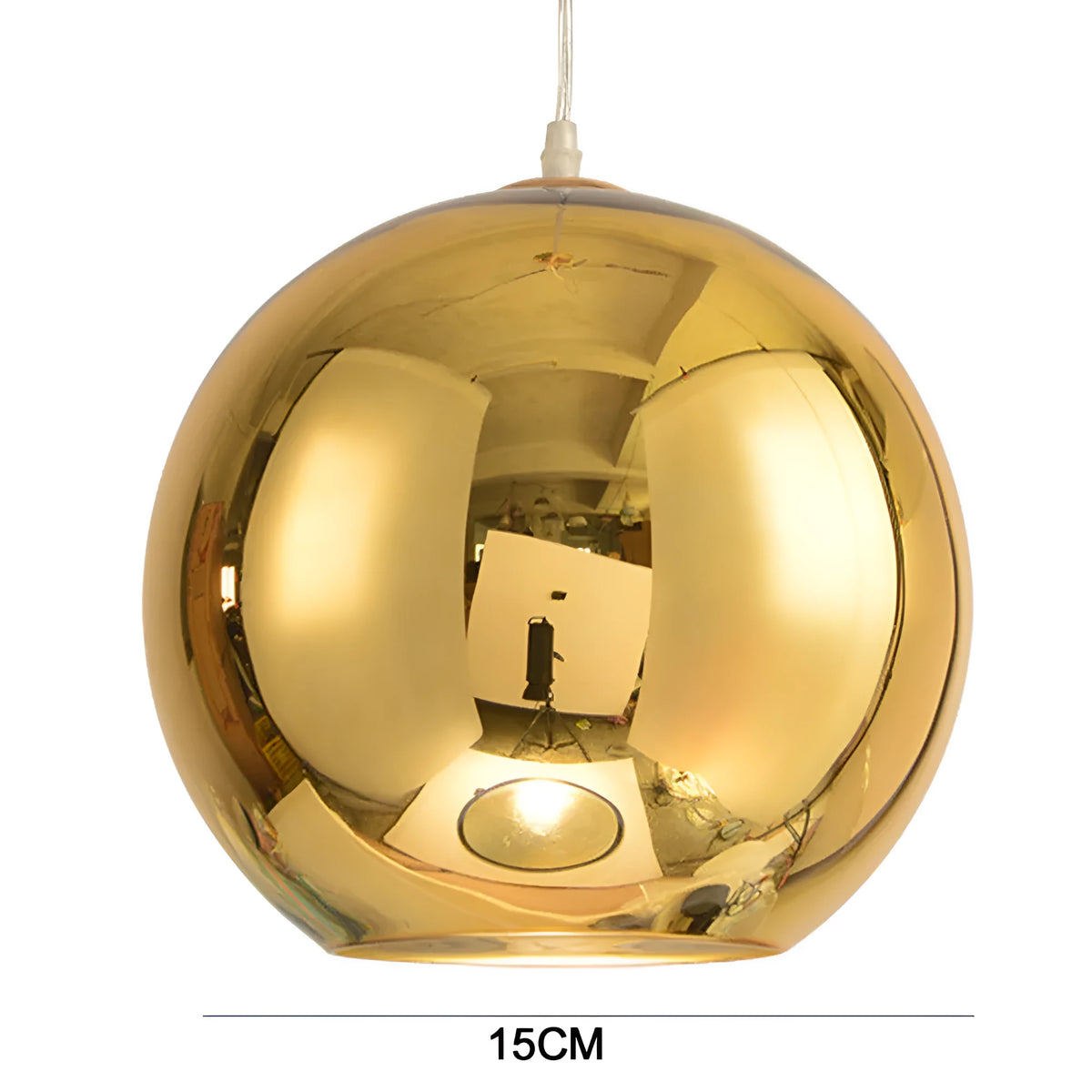 Round glass chandelier with iron body and electroplating glass shade, available in bronze, gold, or silver, 20-30cm diameter.