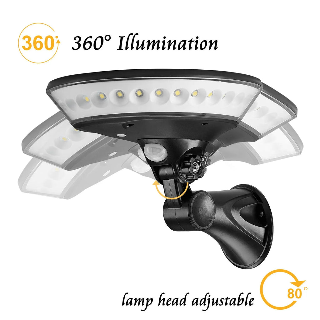 360 degree luminous solar outdoor light with motion sensor and waterproof housing