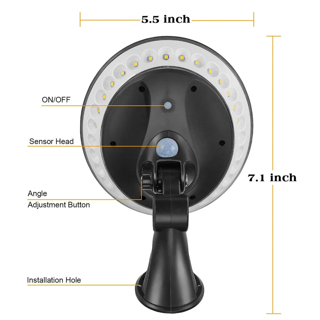 360 degree luminous solar outdoor light with motion sensor and waterproof housing