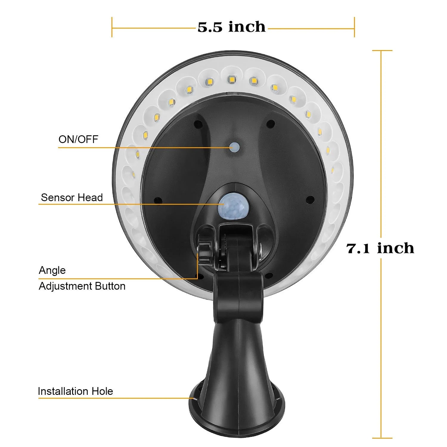 360 degree luminous solar outdoor light with motion sensor and waterproof housing