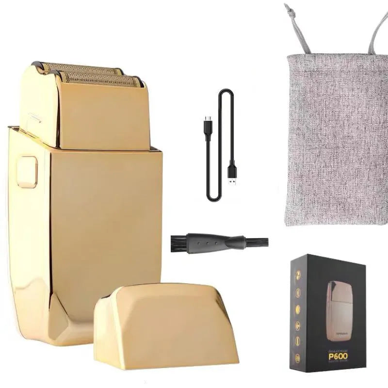 Gold professional hair clipper with cordless design and charging stand